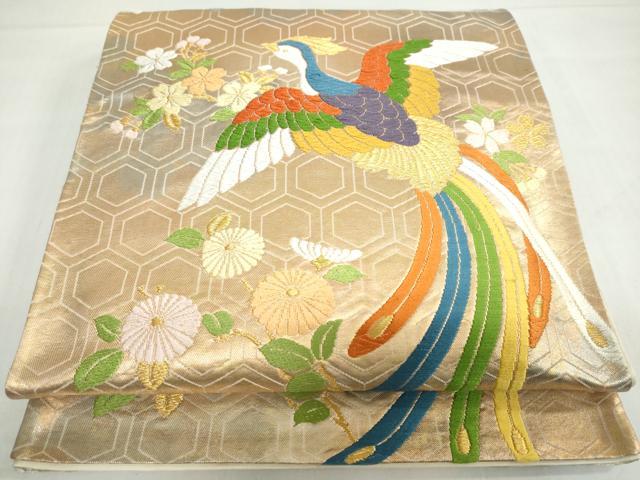 平和屋着物◎六通柄袋帯 唐織 花鳥文 金糸 正絹 逸品 DABF1677ud