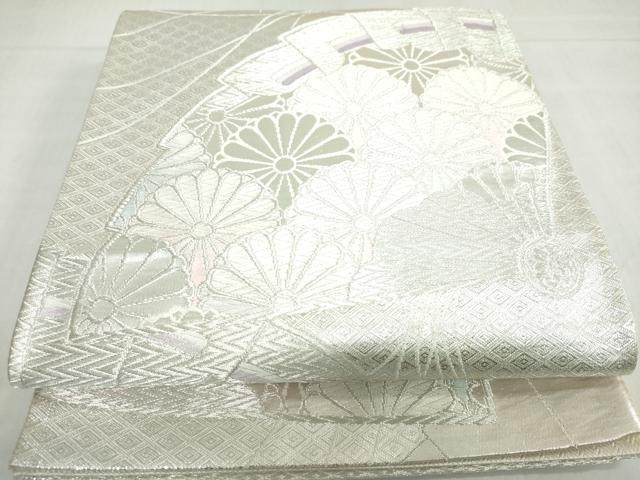 平和屋着物◎佐賀錦 六通柄袋帯 唐織 扇面花文 銀糸 正絹 逸品 DABF1679ud