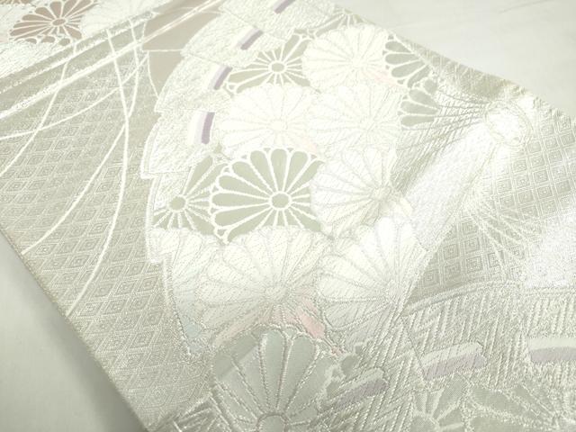 平和屋着物◎佐賀錦 六通柄袋帯 唐織 扇面花文 銀糸 正絹 逸品 DABF1679ud