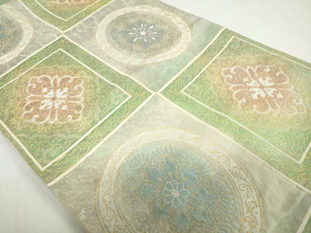平和屋着物◎六通柄袋帯 花絵皿文 金銀糸 正絹 逸品 DABF1685ud