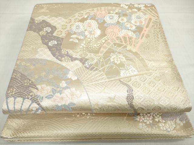 平和屋着物◎六通柄袋帯 扇面遊水文 金糸 正絹 逸品 DABF1690ud