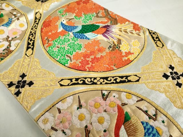平和屋着物◎六通柄袋帯 唐織 花鳥丸文 金糸 正絹 逸品 DABF1704ud