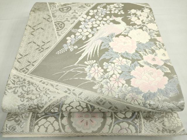 平和屋着物◎六通柄袋帯 唐織 裂取雅趣文 プラチナ箔 正絹 逸品 DABF1711ud
