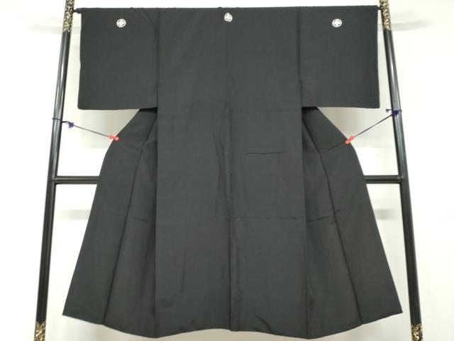 平和屋着物●男性 黒紋付 羽織セット 羽裏:花鳥絵皿文 正絹 逸品 DABF1714ud