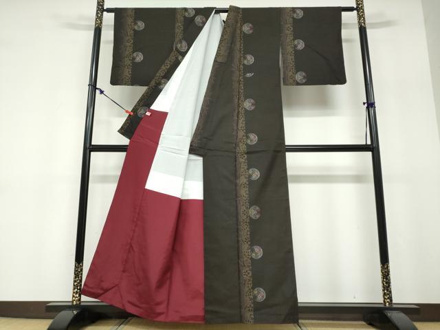平和屋着物●本場大島紬 9マルキ 地空き 草花丸文 正絹 逸品 DABF1724ud