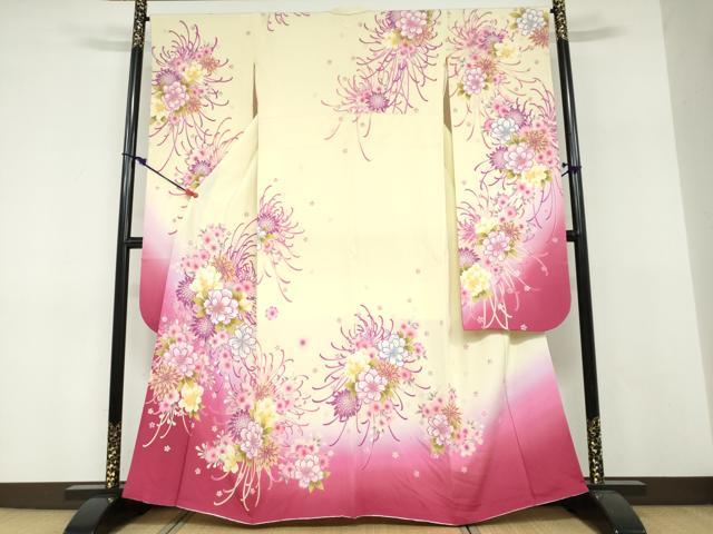 平和屋着物●豪華振袖 刺繍 草花文 暈し染め 金彩 正絹 逸品 DABF1728ud