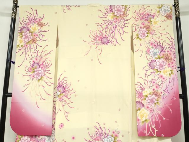 平和屋着物●豪華振袖 刺繍 草花文 暈し染め 金彩 正絹 逸品 DABF1728ud