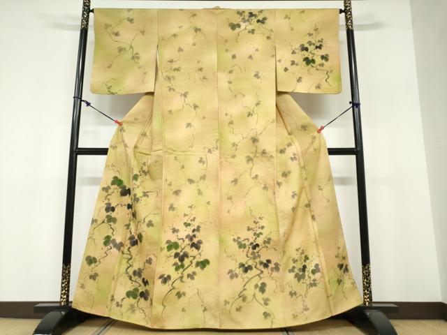 平和屋着物●訪問着 紬地 手描き 蔦の葉文 正絹 逸品 未使用 DABF1730ud