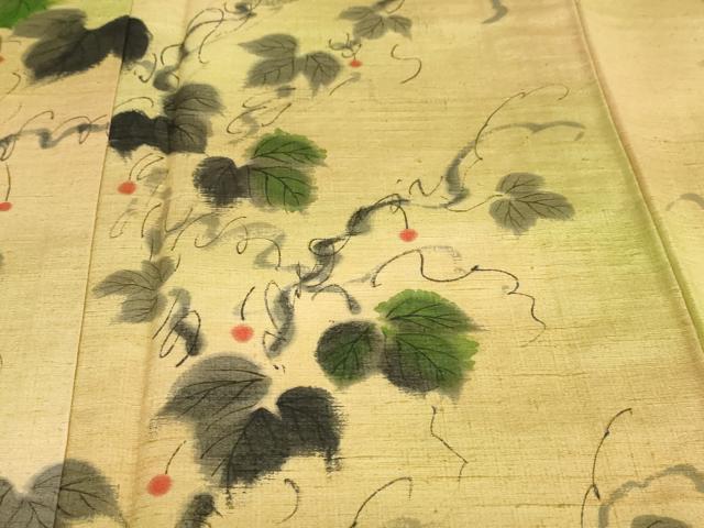 平和屋着物●訪問着 紬地 手描き 蔦の葉文 正絹 逸品 未使用 DABF1730ud