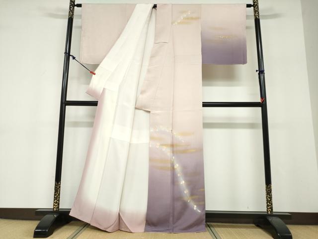 平和屋着物●訪問着 刺繍 枝花文 暈し染め 金彩 正絹 逸品 DABF1731ud