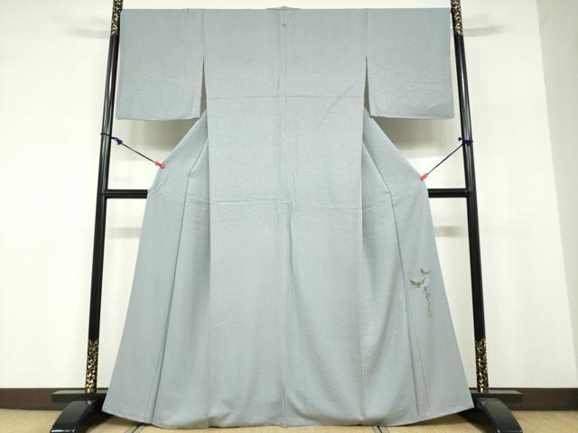 平和屋着物●染色作家 斉藤三才 色無地 霞地紋 湊鼠色 正絹 逸品 DABF1739ud