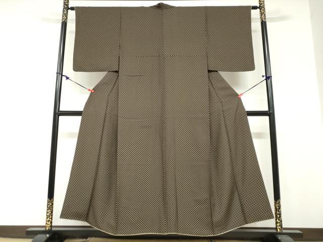 平和屋着物●上質な小紋 市松文様 正絹 逸品 DABF1740ud