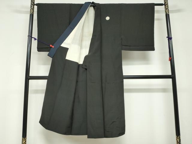 平和屋着物●男性 黒紋付 羽織セット 羽裏:能面 正絹 逸品 DABF1746ud
