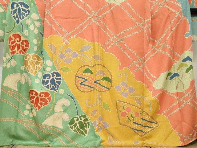 平和屋着物●豪華振袖・長襦袢(袷)セット 草花文 金彩 半衿刺繍 正絹 逸品 DABF1747ud