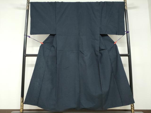 平和屋着物●男性 本真綿紬 アンサンブル 長羽織 濃藍色 小千谷織物 反端付き 正絹 逸品 DABF1750ud