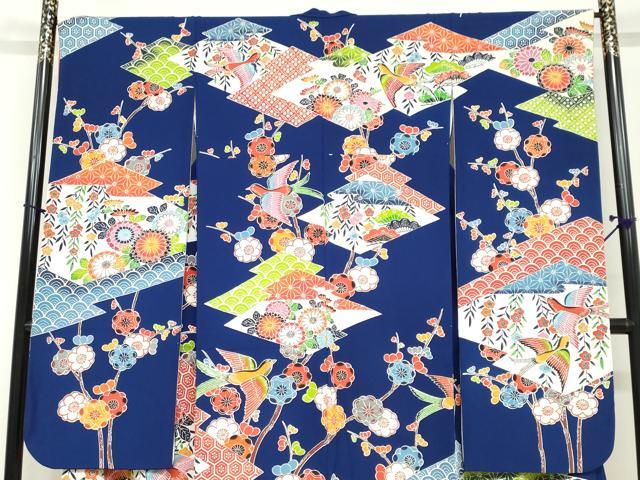 平和屋着物●豪華振袖 型染 花鳥文 正絹 逸品 DABF1751ud