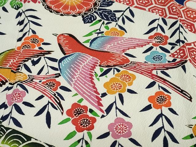 平和屋着物●豪華振袖 型染 花鳥文 正絹 逸品 DABF1751ud