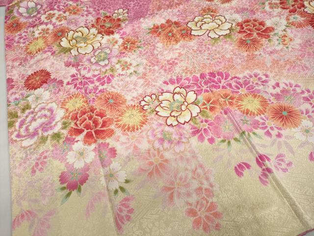 平和屋着物●豪華振袖 駒刺繍 草花文 暈し染め 正絹 逸品 DABF1760ud