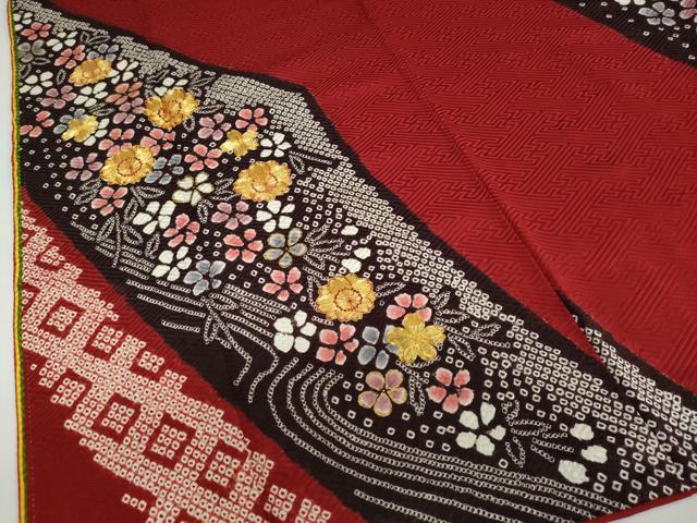平和屋着物●ブライダルファッションデザイナー・桂由美 振袖 駒刺繍 絞り 道長草花文 正絹 逸品 DABF1761ud