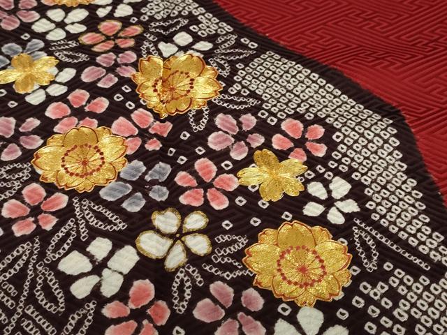 平和屋着物●ブライダルファッションデザイナー・桂由美 振袖 駒刺繍 絞り 道長草花文 正絹 逸品 DABF1761ud