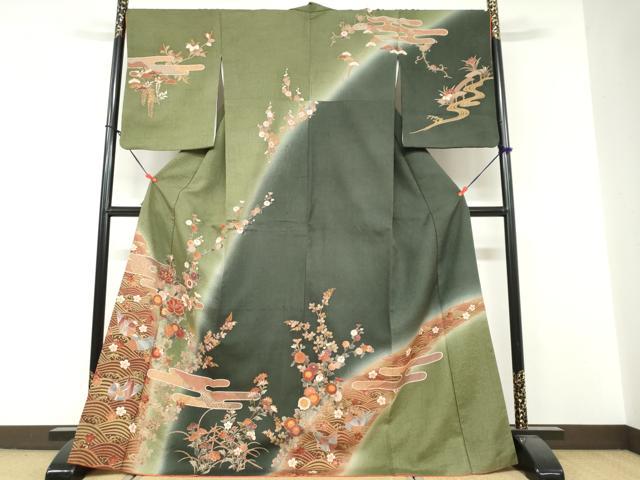 平和屋着物●訪問着 流水花鳥文 暈し染め 金彩 正絹 逸品 DABF1767ud