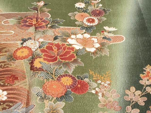 平和屋着物●訪問着 流水花鳥文 暈し染め 金彩 正絹 逸品 DABF1767ud