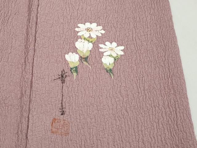 平和屋着物●染色作家 安達華生 色無地 霞地紋 薄葡萄色 正絹 逸品 DABF1769ud