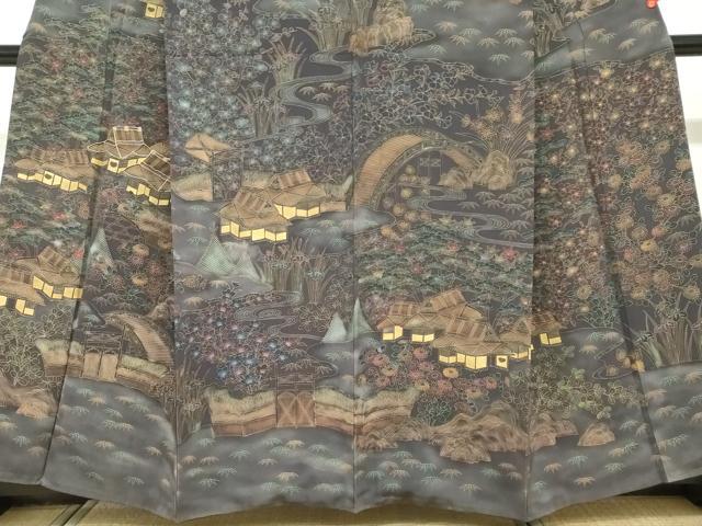 平和屋着物●訪問着 駒刺繍 風景草花文 金彩 正絹 逸品 DABF1771ud