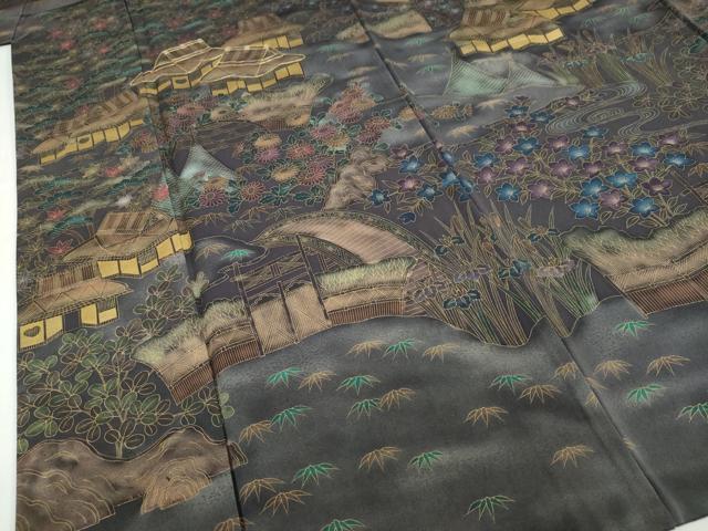 平和屋着物●訪問着 駒刺繍 風景草花文 金彩 正絹 逸品 DABF1771ud