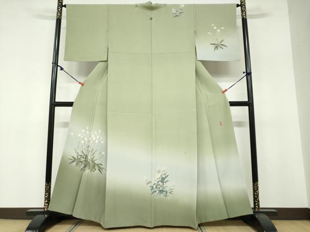平和屋着物●十日町 加賀草木友禅の第一人者 田村哲彦 訪問着 草花文 暈し染め 正絹 逸品 DABF1773ud