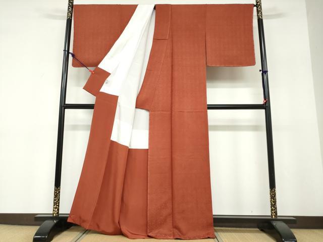 平和屋着物●上質な色無地 立涌草花地紋 蘇芳色 正絹 逸品 未使用 DABF1775ud