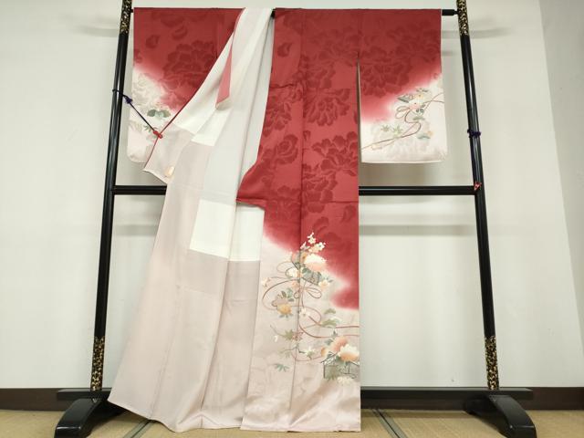 平和屋着物●現代アンティーク 貝島はるみ 綺麗伝説 訪問着 結び紐草花文 暈し染め 正絹 逸品 DABF1779ud
