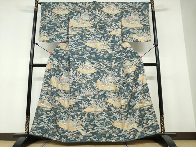 平和屋着物●訪問着 渡橋風景草花文 金銀彩 正絹 逸品 DABF1782ud