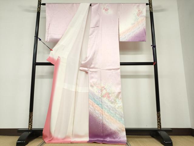 平和屋着物●訪問着 駒刺繍 楽器草花文 暈し染め 金銀彩 正絹 逸品 DABF1784ud
