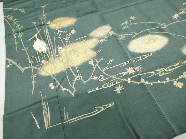 平和屋着物●訪問着 駒刺繍 流水草花文 鷺 金彩 正絹 逸品 DABF1792ud