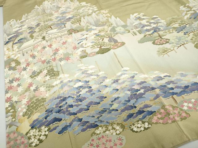 平和屋着物●豪華色留袖 友禅 作家物 風景草花文 暈し染め 正絹 逸品 DABF1794ud