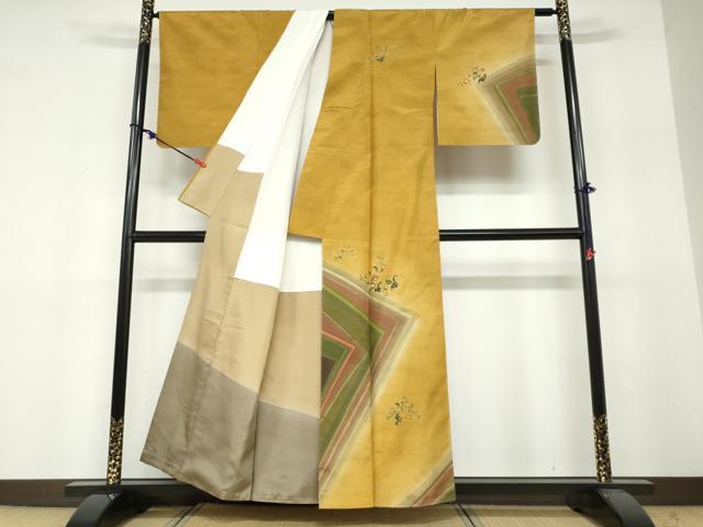 平和屋着物●本場染大島紬 訪問着 更紗花唐草文 金彩 正絹 逸品 未使用 DABF1800ud