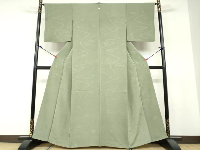 平和屋着物●上質な色無地 霞地紋 麹塵色 正絹 逸品 DABF1802ud