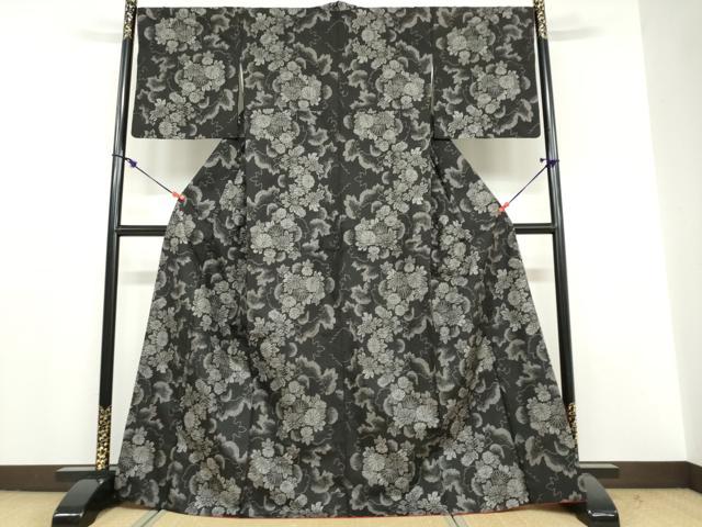 平和屋着物●本場大島紬 9マルキ 草花文 正絹 逸品 DABF1803ud