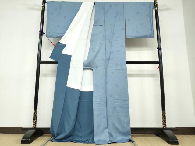 平和屋着物●上質な色無地 草花地紋 青藤色 ロング丈 正絹 逸品 DABF1806ud