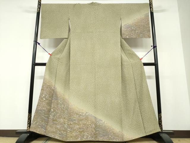 平和屋着物●訪問着 型染め 流水風景文 正絹 逸品 DABF1807ud