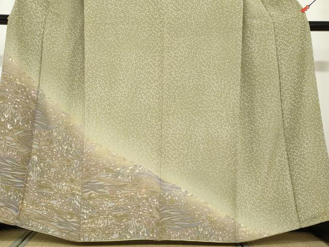 平和屋着物●訪問着 型染め 流水風景文 正絹 逸品 DABF1807ud