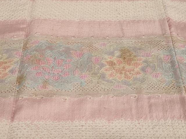 平和屋着物●中国三大刺繍 スワトウ刺繍 汕頭刺繍 訪問着 紬地 絞り 横段草花文 正絹 逸品 DABF1809ud