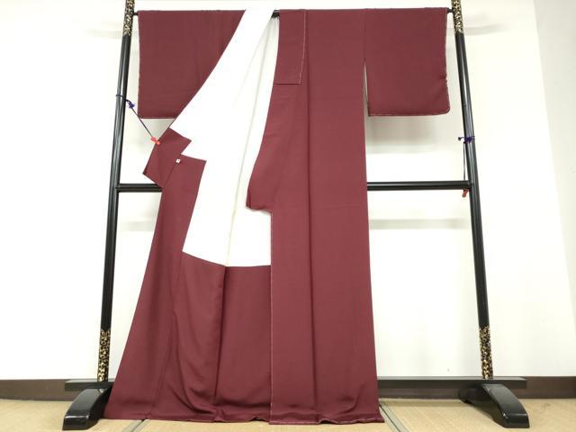 平和屋着物●上質な色無地 葡萄色 反端付き ロング丈 正絹 逸品 未使用 DABF1810ud