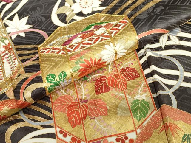 平和屋着物●豪華振袖 作家物 駒刺繍 貝桶草花文 金彩 正絹 逸品 DABF1811ud
