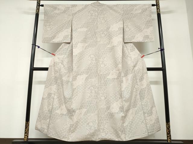 平和屋着物●結城紬 100亀甲 切嵌吉祥草花文 正絹 逸品 DABF1814ud