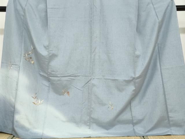 平和屋着物●訪問着 紬地 総刺繍 草花文 暈し染め 金彩 正絹 逸品 DABF1817ud