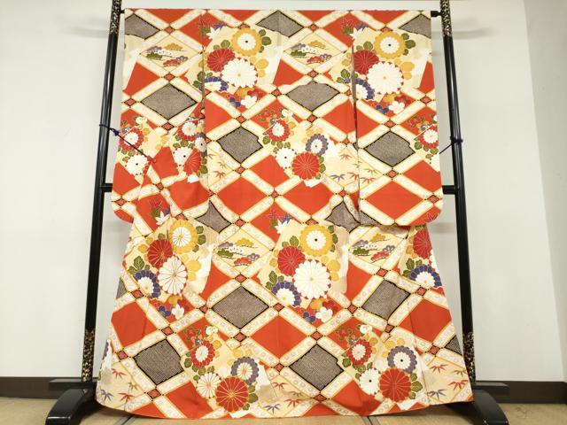 平和屋着物●豪華振袖 駒刺繍 天井花文 金彩 正絹 逸品 DABF1818ud