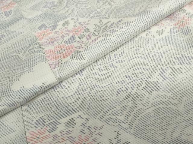 平和屋着物●本場大島紬 白大島 草花籬文 正絹 逸品 DABF1821ud