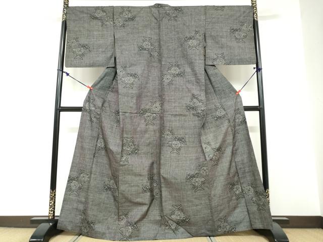 平和屋着物▽本場大島紬 単衣 7マルキ 草花文 正絹 逸品 DABF1826ud